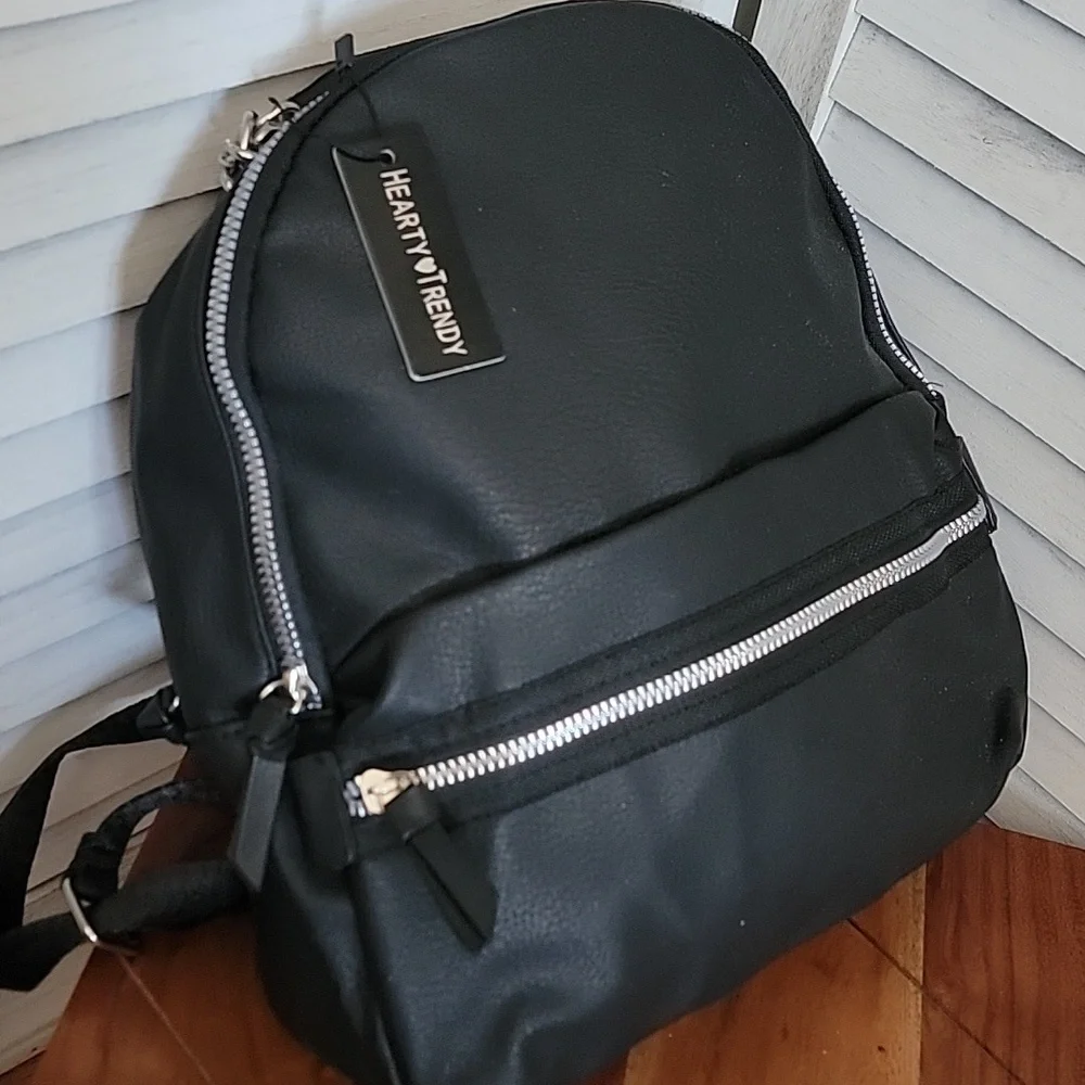 NWT Hearty Trendy Black Matte Backpack w/ Silver Chain Detail